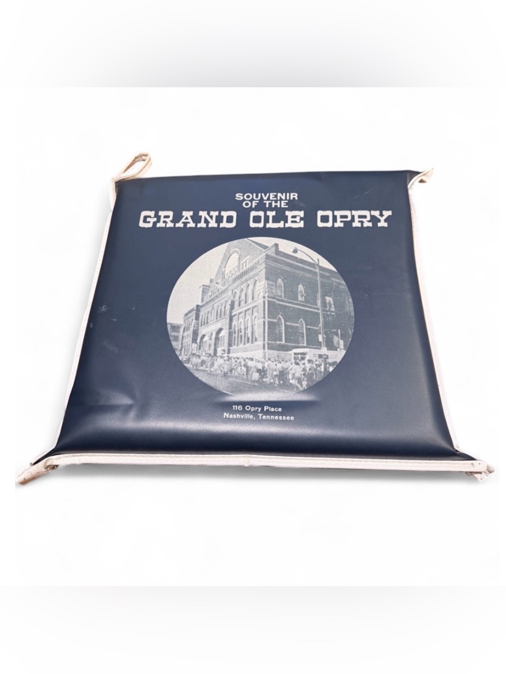Vintage 1970s Grand Ole Opry Souvenir Seat Cushion Nashville TN Navy White Vinyl